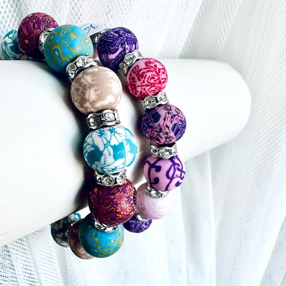 Viva Beads Chunky Silver Clay Handmade Set of Two Bracelets NWT